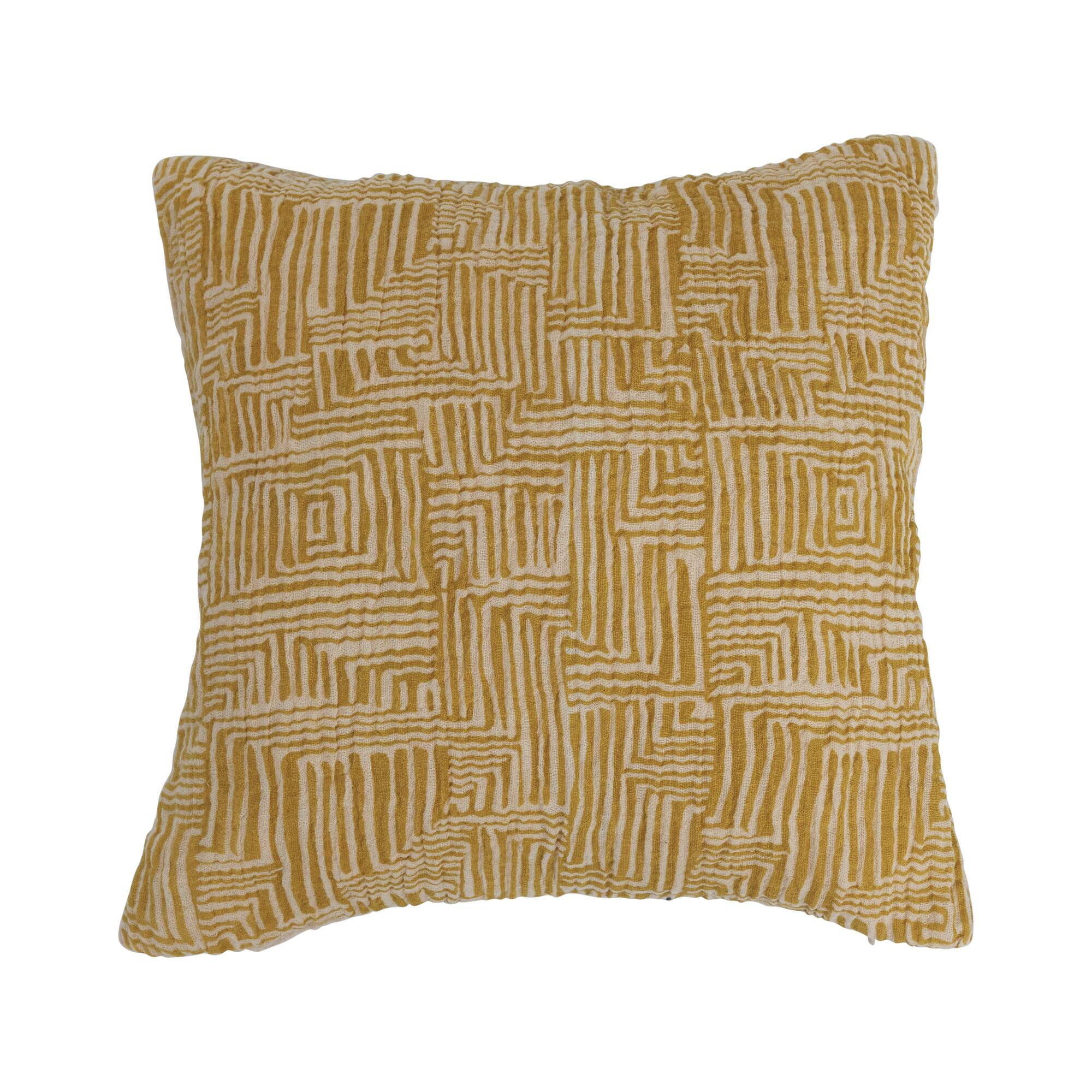 Hello Honey® Mustard & Cream Kuba Cloth Pattern Cotton Pillow